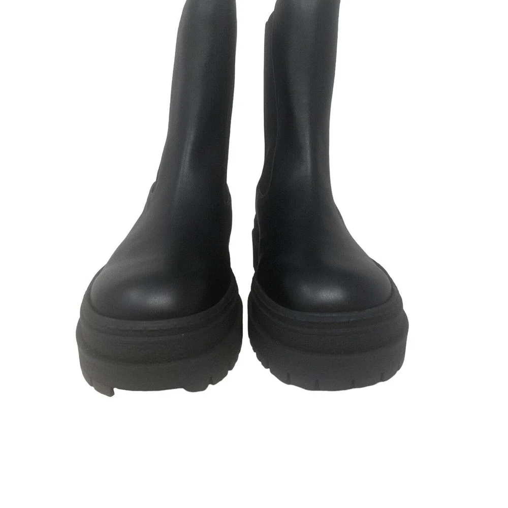 Good American Combat Boot Black Leather Lined Lug Sole Platform Sz 7-NWOB - Picture 6 of 8